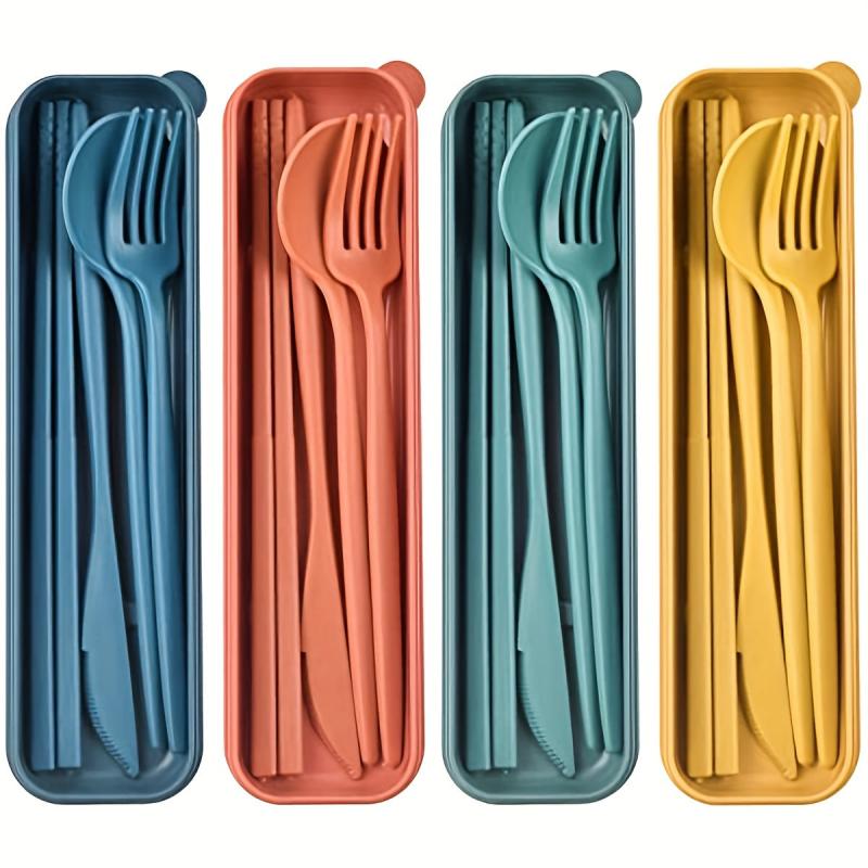 4pcs Travel Utensils With Case Reusable Utensils Set Portable For Lunch Box