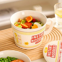 35OZ Ceramic Ramen Bowl With Lid & Handle Japanese Style Noodle Soup Bowl