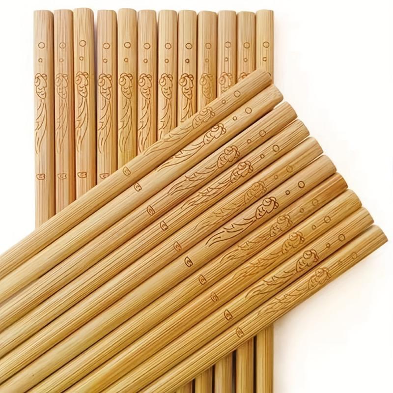 5 Pairs Natural Log Bamboo Chopsticks Household Carbonization