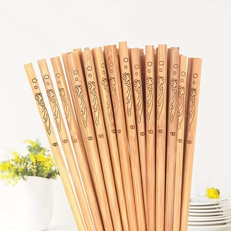 5 Pairs Natural Log Bamboo Chopsticks Household Carbonization