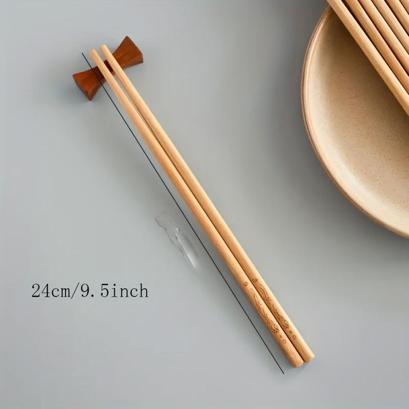 5 Pairs Natural Log Bamboo Chopsticks Household Carbonization