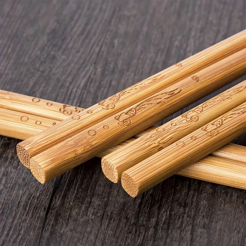 5 Pairs Natural Log Bamboo Chopsticks Household Carbonization