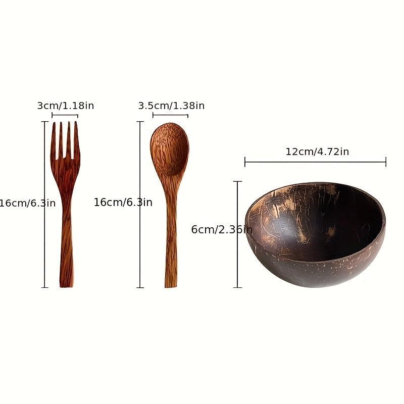 Coconut Bowl with Spoon & Fork - Natural Wooden Bowl for Salad, Soup, Dessert