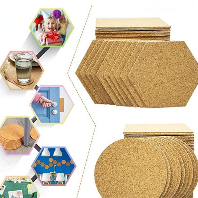 10pcs Wooden Mat Round Cork Mat Square Cork Mat Hexagonal Cork Board