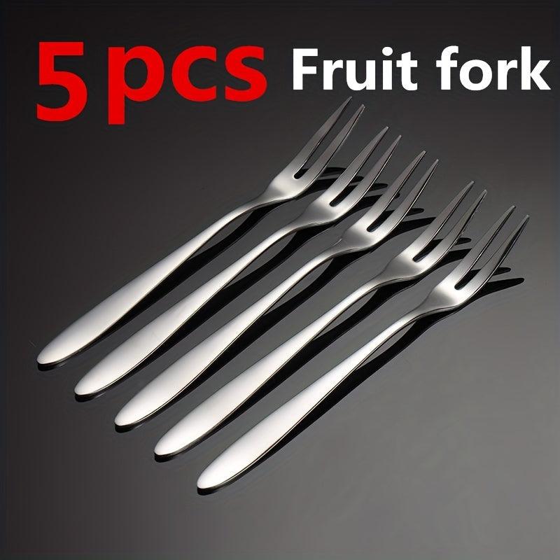 5PCS Stainless Steel Fruit Fork Dessert Fork Portable Small Cake Stick
