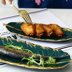 Banana Leaf Ceramic Plate Reusable Dinner Tray for Desserts Decorative Gadget