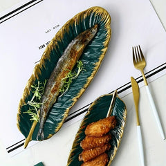 Banana Leaf Ceramic Plate Reusable Dinner Tray for Desserts Decorative Gadget