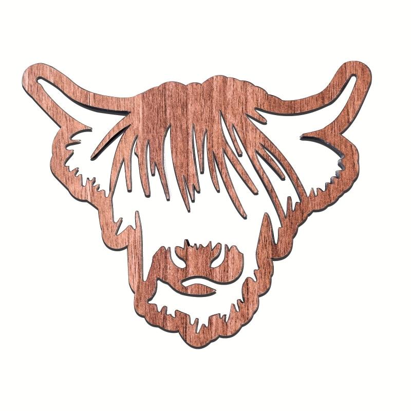 Highland Cow Wooden Coaster Hollow Out Cattle Table Mat