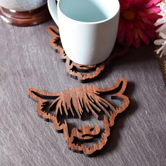 Highland Cow Wooden Coaster Hollow Out Cattle Table Mat