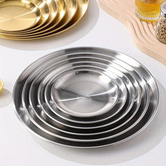 Stainless Steel Round Dining Plate Dessert Tray Snack Nordic Golden