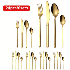 24pcs Stainless Steel Cutlery Set Coffee Spoon Salad Fork Milk Spoon