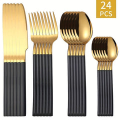 24pcs Stainless Steel Cutlery Set Coffee Spoon Salad Fork Milk Spoon