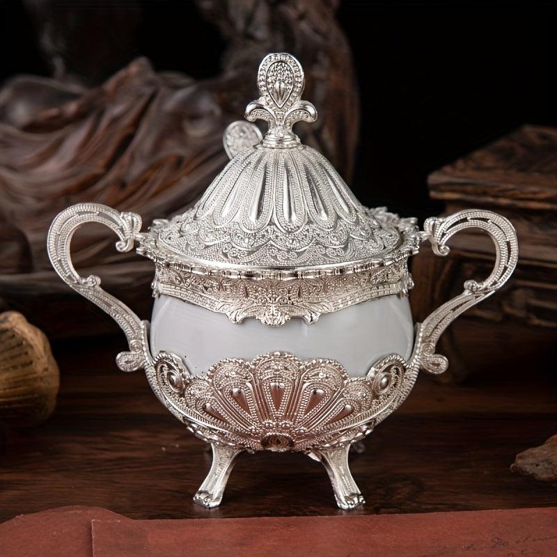 Golden Peacock Pattern Sugar Jar for Tea and Coffee
