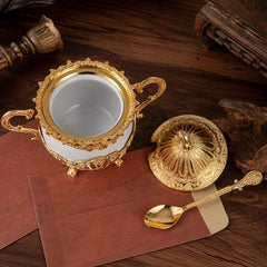 Golden Peacock Pattern Sugar Jar for Tea and Coffee