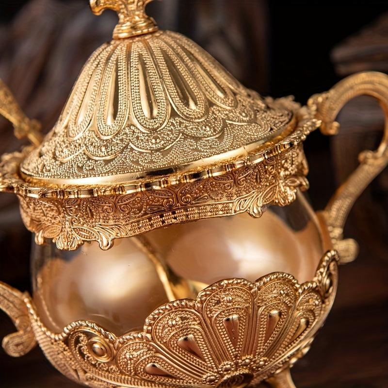 Golden Peacock Pattern Sugar Jar for Tea and Coffee