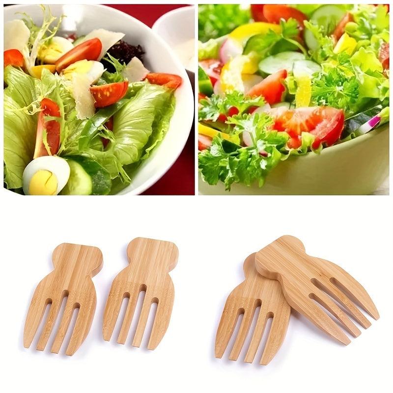 Bamboo Salad Hands Reusable Wooden Salad Serving Multifunctional Tossers