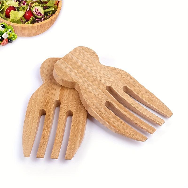 Bamboo Salad Hands Reusable Wooden Salad Serving Multifunctional Tossers