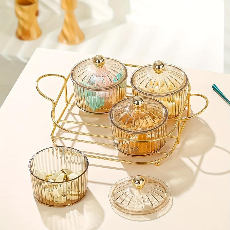 Creative Tray Light Snack Dried Fruit Grid Tray Amber Jar Golden Frame