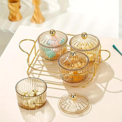 Creative Tray Light Snack Dried Fruit Grid Tray Amber Jar Golden Frame