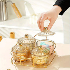 Creative Tray Light Snack Dried Fruit Grid Tray Amber Jar Golden Frame