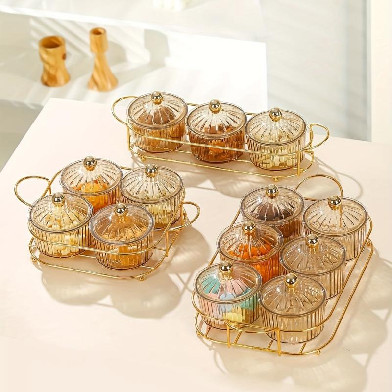 Creative Tray Light Snack Dried Fruit Grid Tray Amber Jar Golden Frame