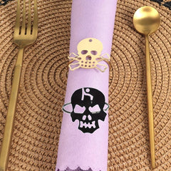 2pcs Skull Shape Metal Napkin Rings Halloween Table Decor