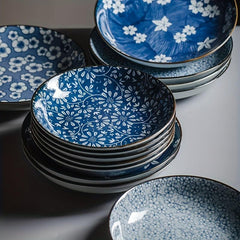 4pcs Ceramic Dinner Plates 20-32cm Flower Pattern Serving Trays Porcelain Dishes