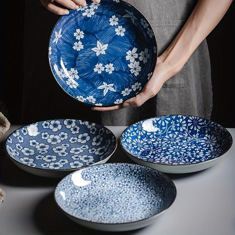 4pcs Ceramic Dinner Plates 20-32cm Flower Pattern Serving Trays Porcelain Dishes