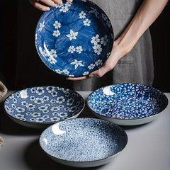 4pcs Ceramic Dinner Plates 20-32cm Flower Pattern Serving Trays Porcelain Dishes