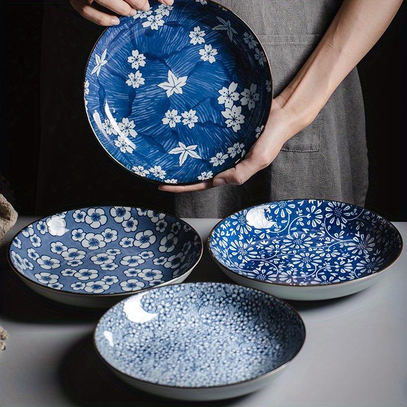 4pcs Ceramic Dinner Plates 20-32cm Flower Pattern Serving Trays Porcelain Dishes
