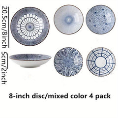 4pcs Ceramic Dinner Plates 20-32cm Flower Pattern Serving Trays Porcelain Dishes