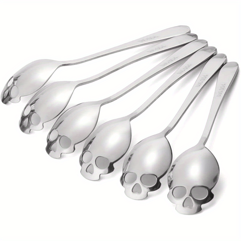 6PCS Skull Teaspoons Sus304 Sugar Spoon Cutlery Set Gothic Hallowee