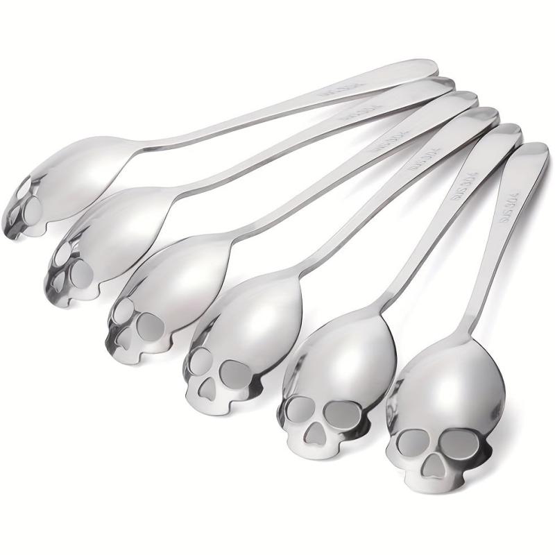 6PCS Skull Teaspoons Sus304 Sugar Spoon Cutlery Set Gothic Hallowee