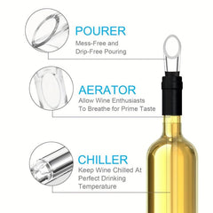 Stainless Steel Wine Chiller with Aerator, Pourer - Rapid Iceless Chilling Rod