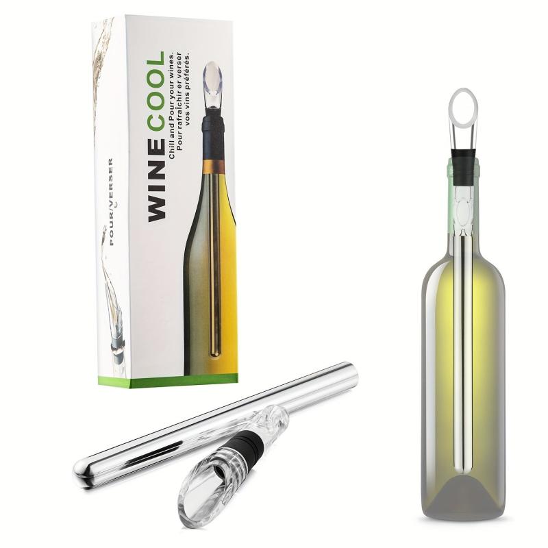 Stainless Steel Wine Chiller with Aerator, Pourer - Rapid Iceless Chilling Rod