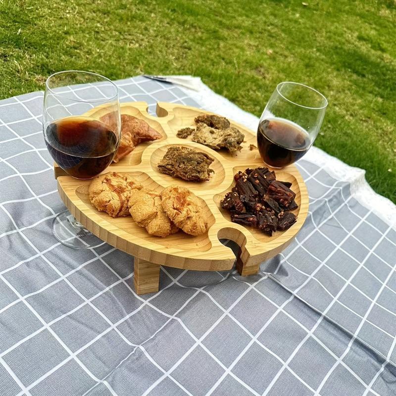 Portable Wine Table Folding Picnic Tray with Cup Holder