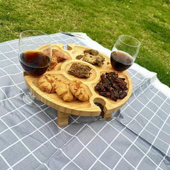 Portable Wine Table Folding Picnic Tray with Cup Holder