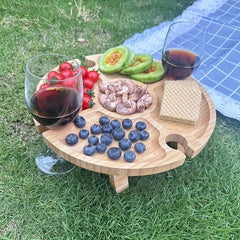 Portable Wine Table Folding Picnic Tray with Cup Holder
