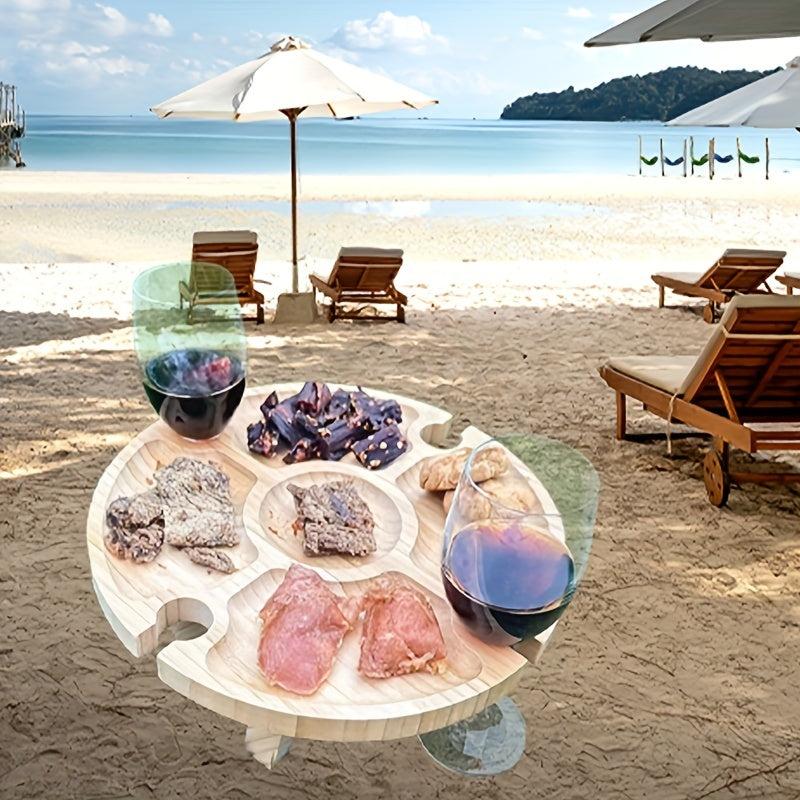 Portable Wine Table Folding Picnic Tray with Cup Holder