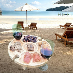 Portable Wine Table Folding Picnic Tray with Cup Holder