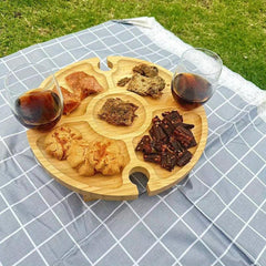 Portable Wine Table Folding Picnic Tray with Cup Holder