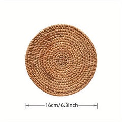Round Natural Rattan Placemat Heat Insulation Kitchen Decor