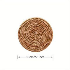 Round Natural Rattan Placemat Heat Insulation Kitchen Decor