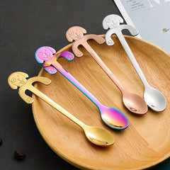 2 Pcs Dog Shaped Coffee Spoon Stainless Steel Dessert Spoon