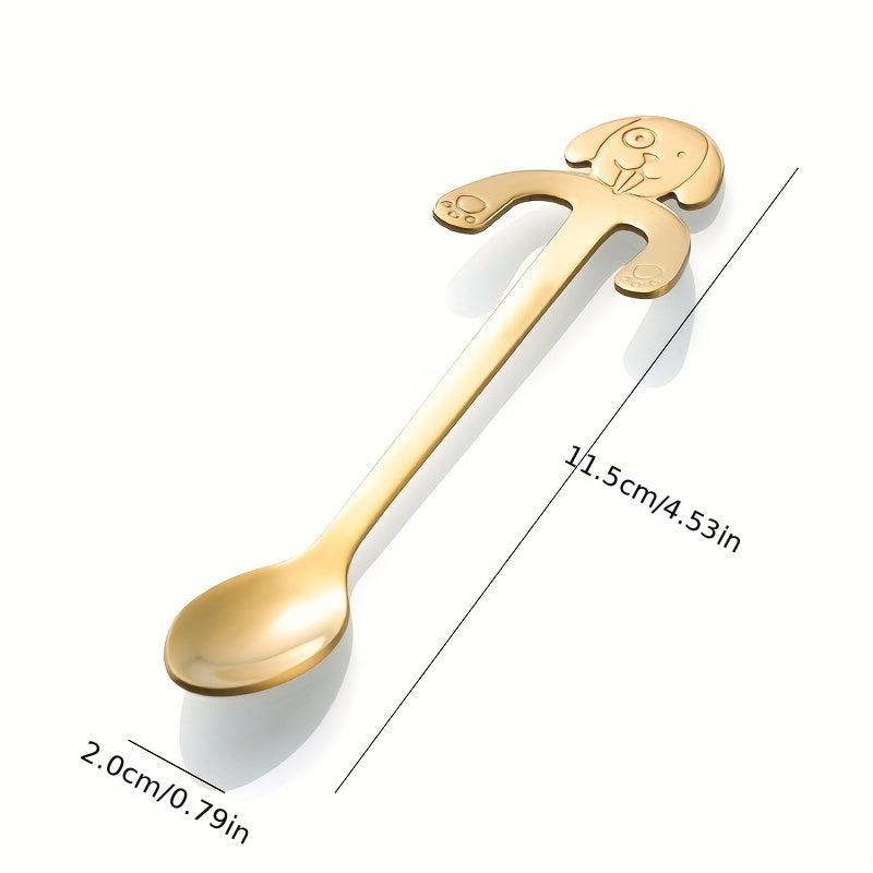 2 Pcs Dog Shaped Coffee Spoon Stainless Steel Dessert Spoon