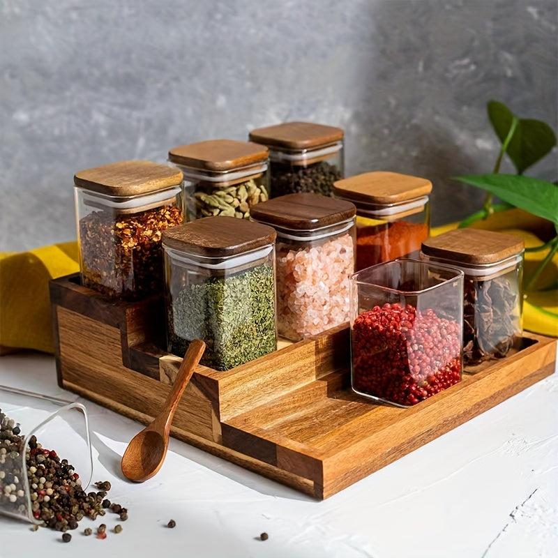 3pcs Set Wooden Lid Seasoning Jars - Kitchen Food Airtight Jars