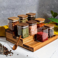 3pcs Set Wooden Lid Seasoning Jars - Kitchen Food Airtight Jars