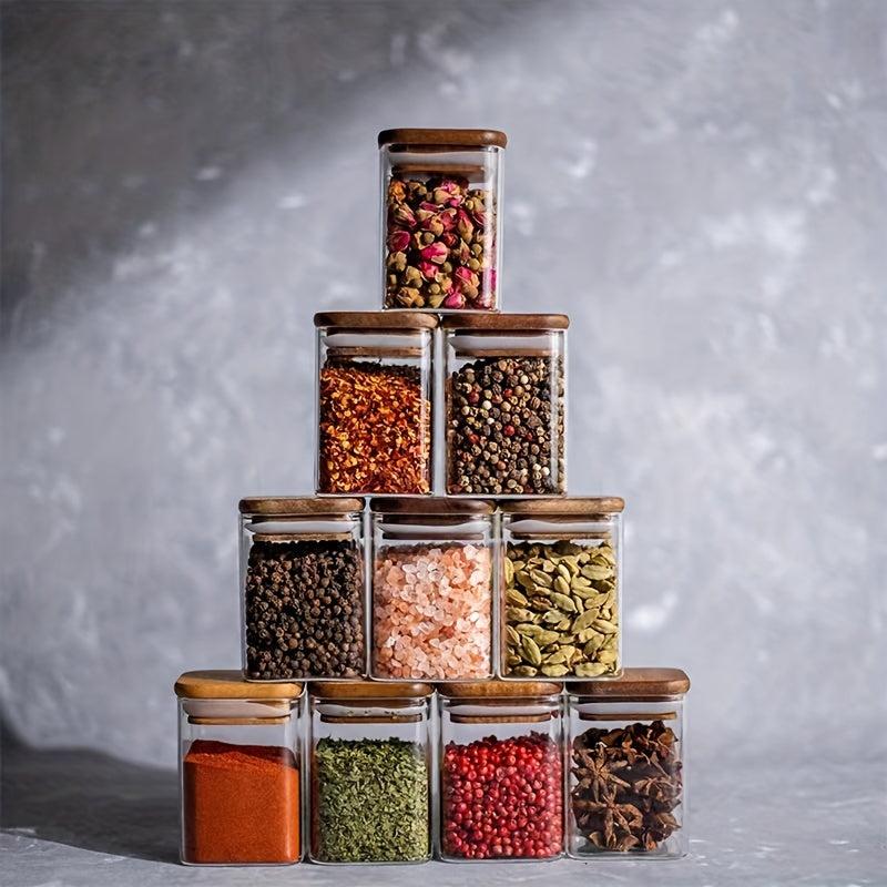 3pcs Set Wooden Lid Seasoning Jars - Kitchen Food Airtight Jars