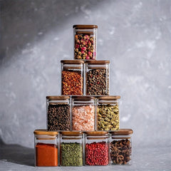 3pcs Set Wooden Lid Seasoning Jars - Kitchen Food Airtight Jars