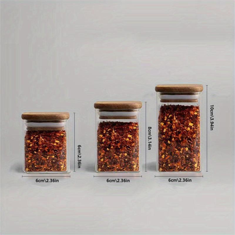 3pcs Set Wooden Lid Seasoning Jars - Kitchen Food Airtight Jars